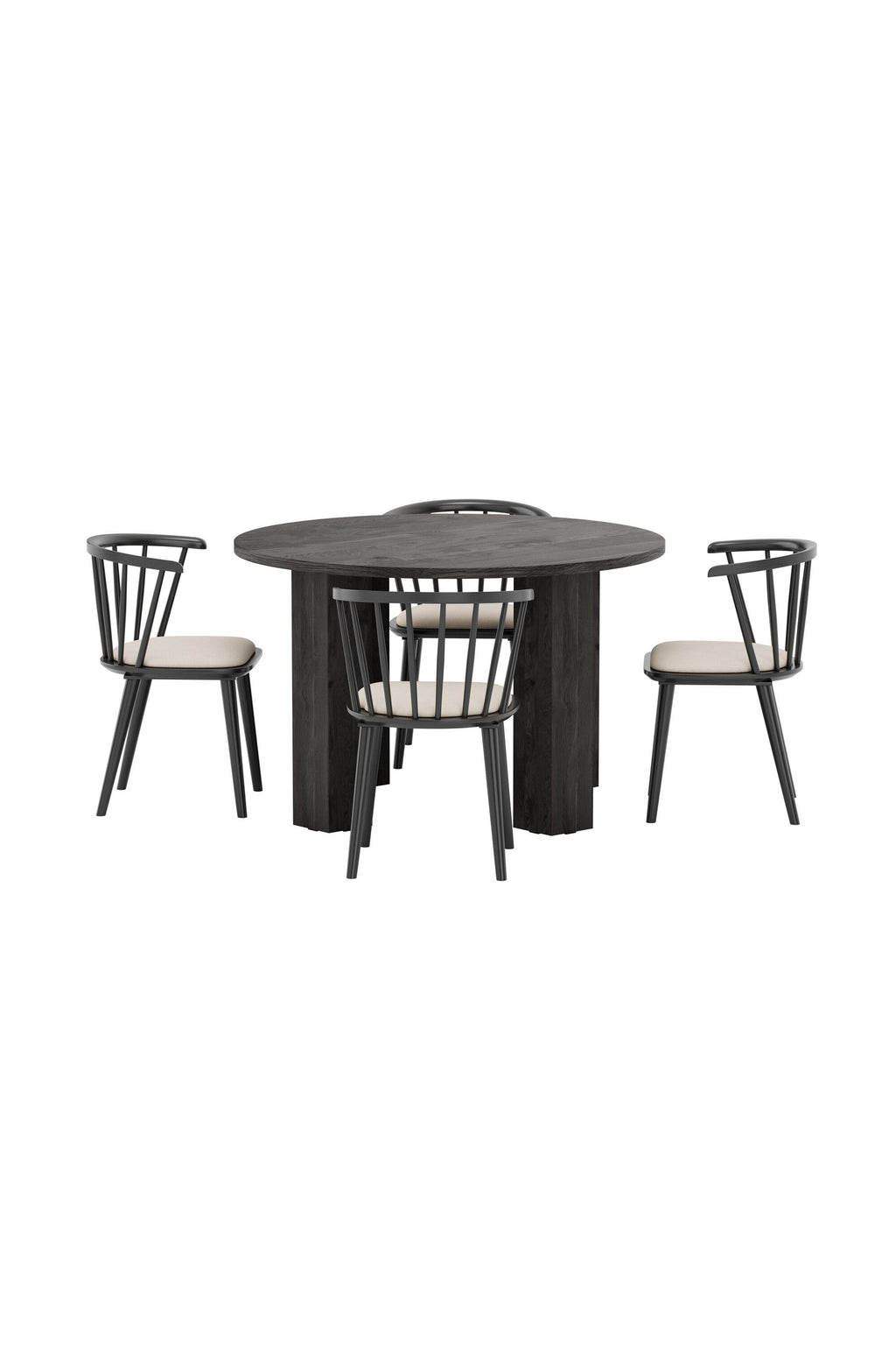 Juno rund matgrupp med Bobby-stolar Ø120 cm svart/beige