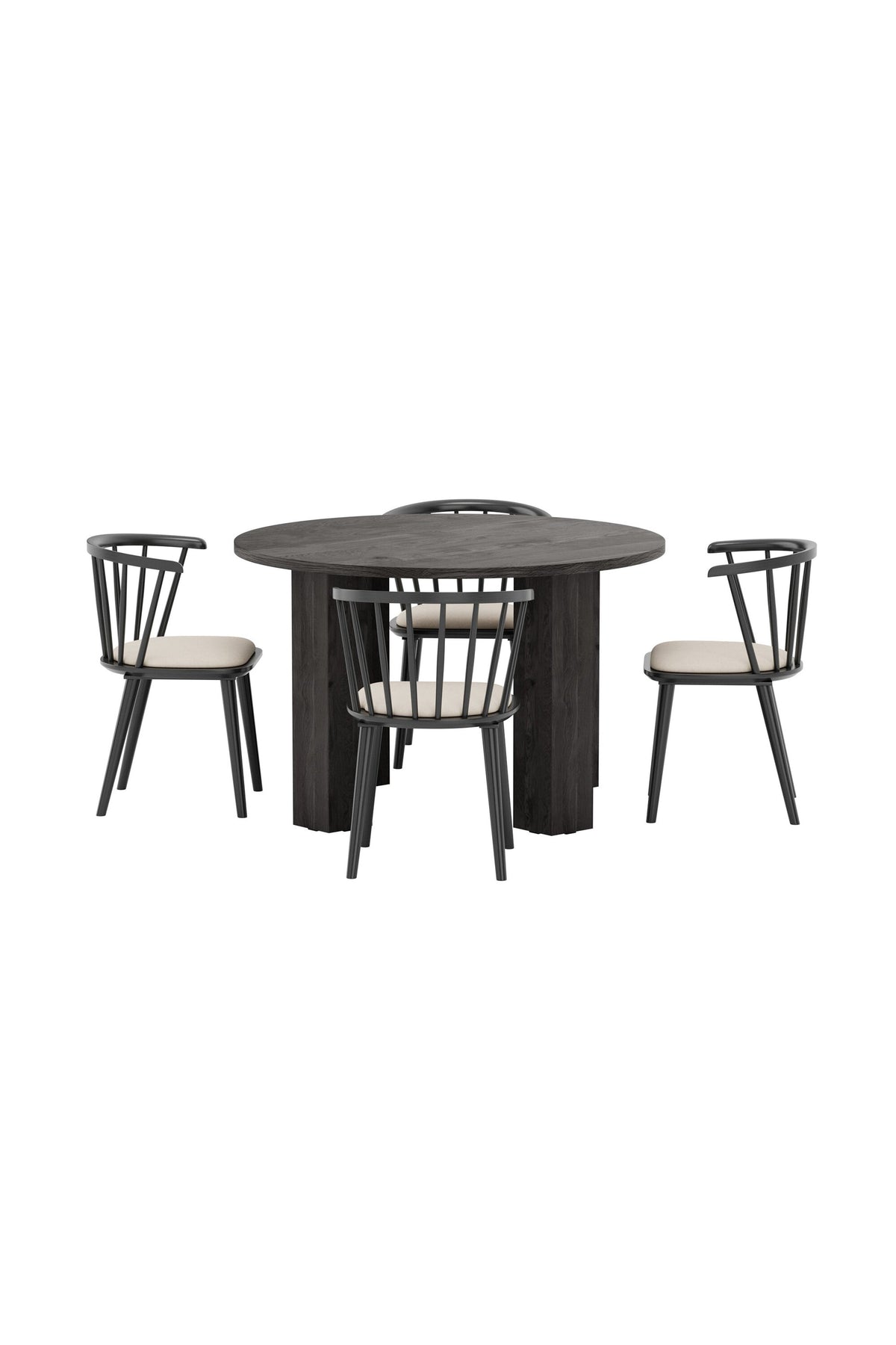 Juno rund matgrupp med Bobby-stolar Ø120 cm svart/beige