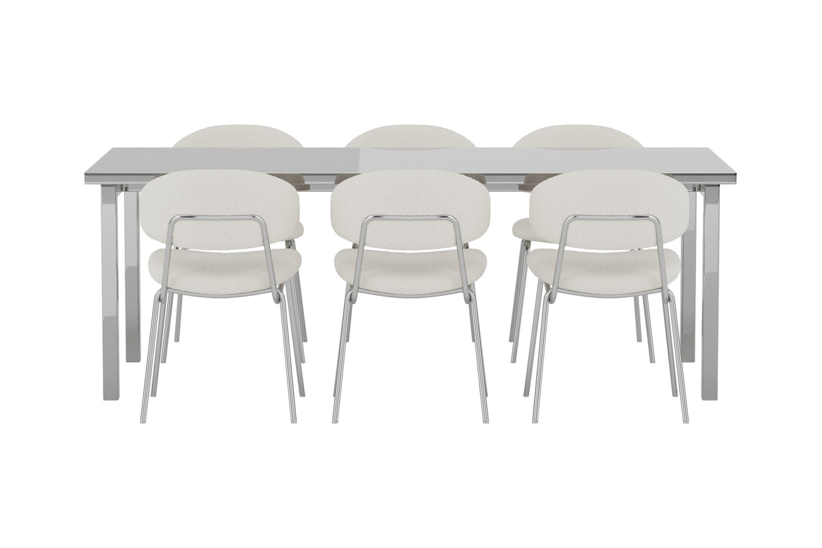 Cilo och Chico matgrupp 210x95x75 cm silver/vit med kromade stolsben