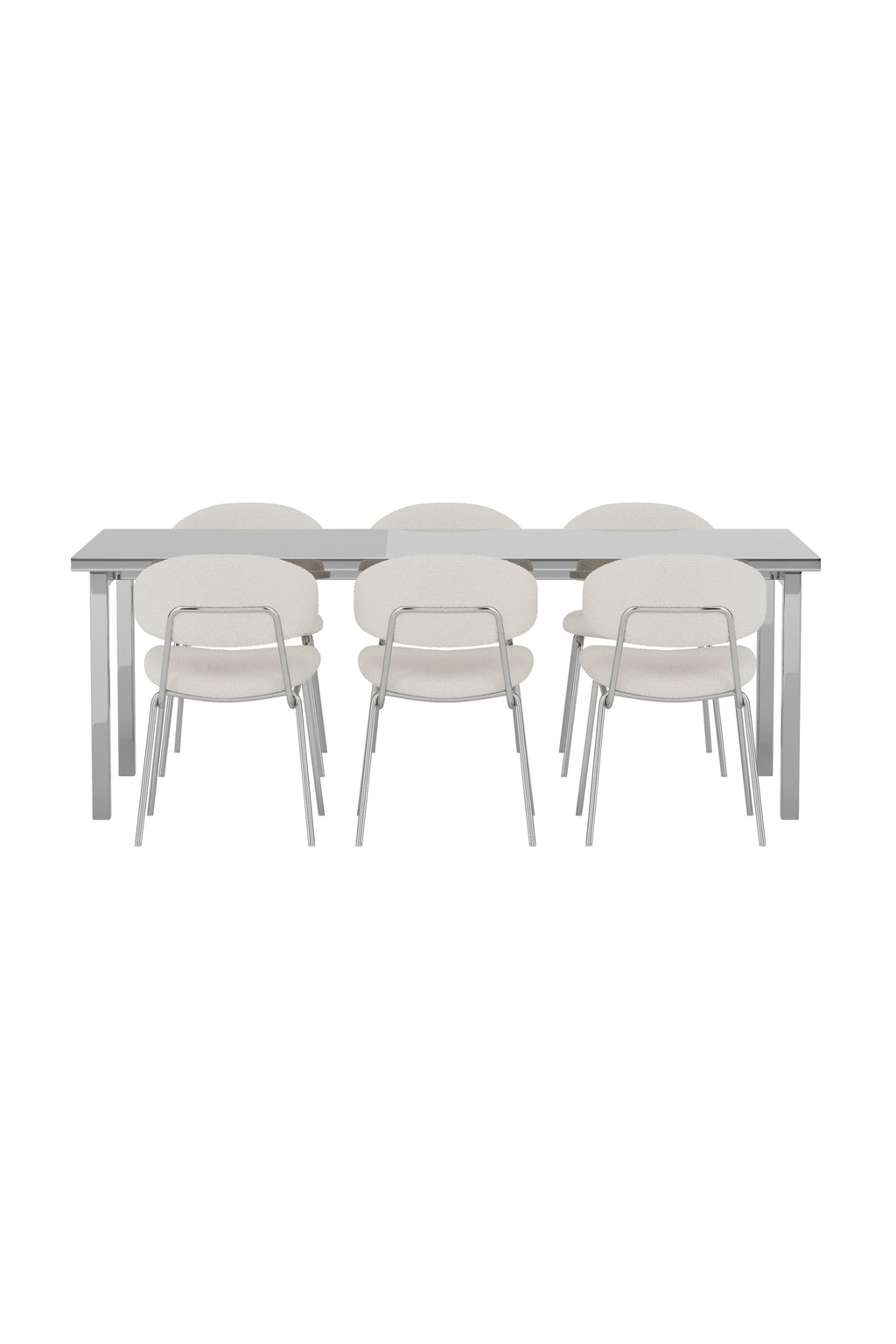 Cilo och Chico matgrupp 210x95x75 cm silver/vit med kromade stolsben