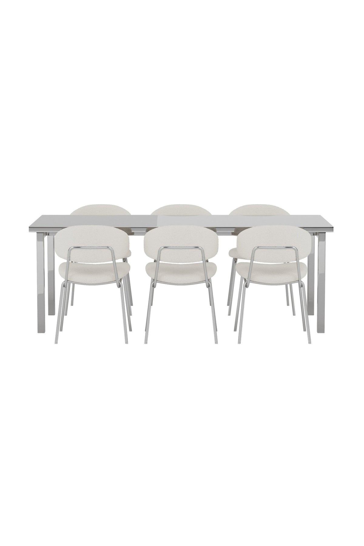 Cilo och Chico matgrupp 210x95x75 cm silver/vit med kromade stolsben
