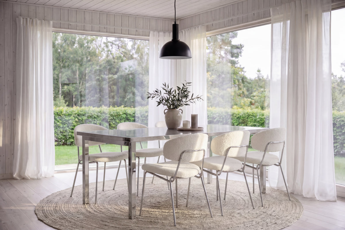 Cilo och Chico matgrupp 210x95x75 cm silver/vit med kromade stolsben
