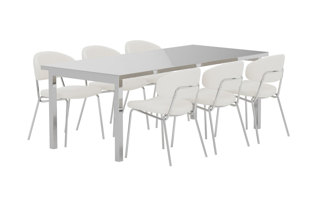Cilo och Chico matgrupp 210x95x75 cm silver/vit med kromade stolsben