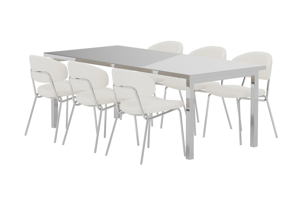 Cilo och Chico matgrupp 210x95x75 cm silver/vit med kromade stolsben