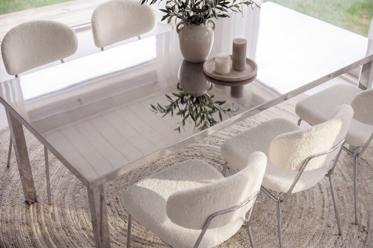 Cilo och Chico matgrupp 210x95x75 cm silver/vit med kromade stolsben