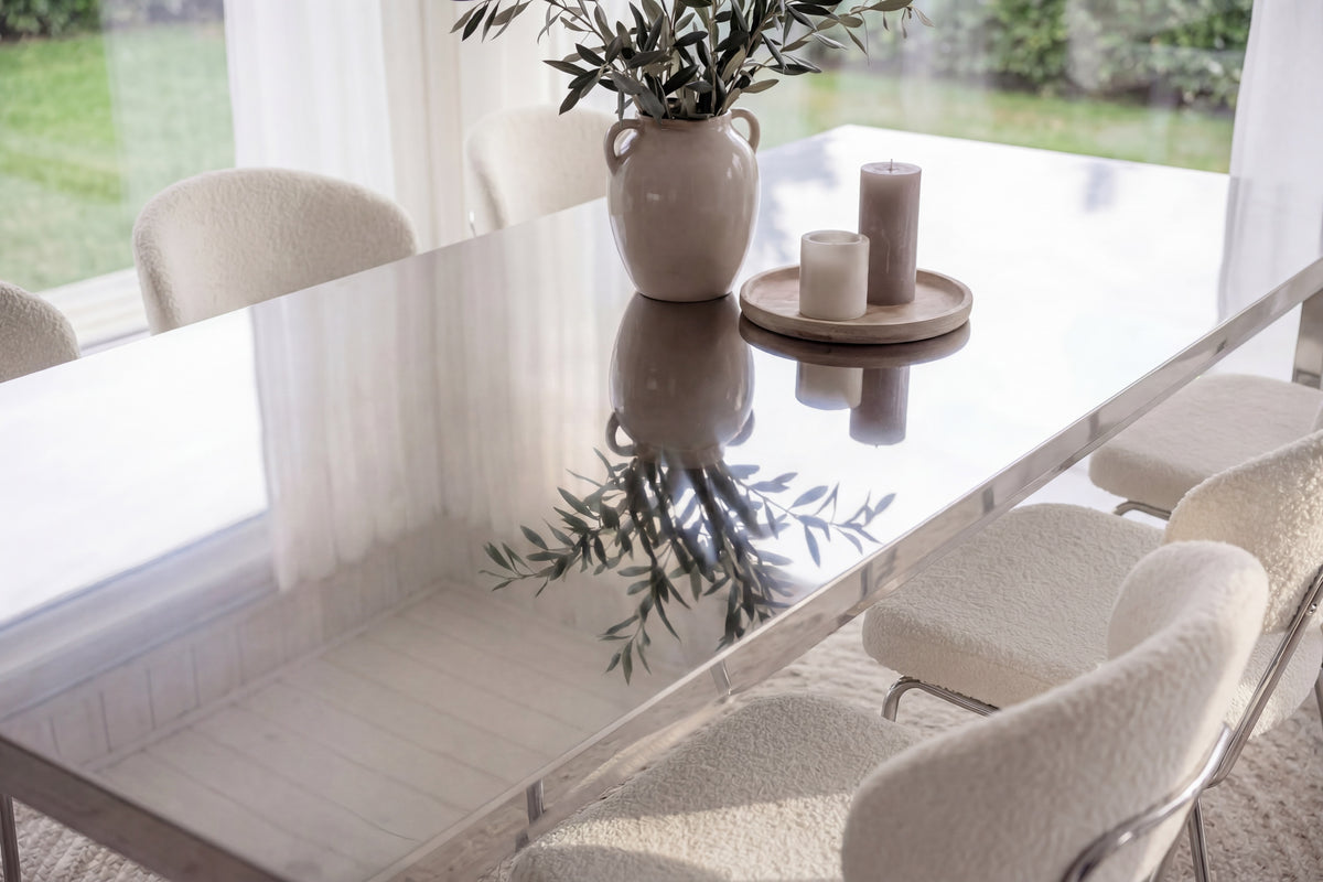 Cilo och Chico matgrupp 210x95x75 cm silver/vit med kromade stolsben