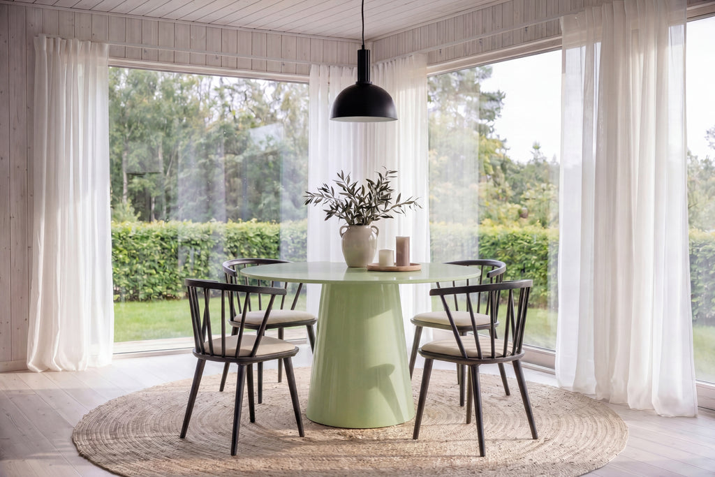 Lanzo/Bobby rund matgrupp Ø120 cm matchagrön/svart/beige