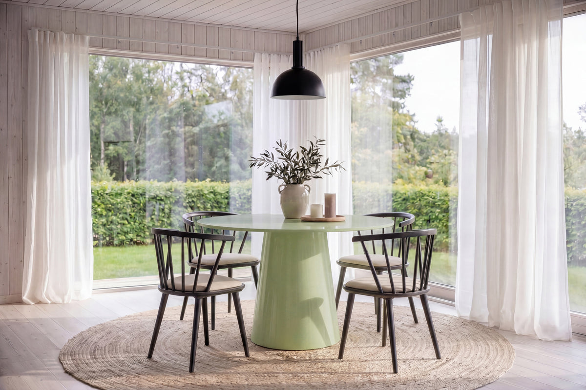 Lanzo/Bobby rund matgrupp Ø120 cm matchagrön/svart/beige