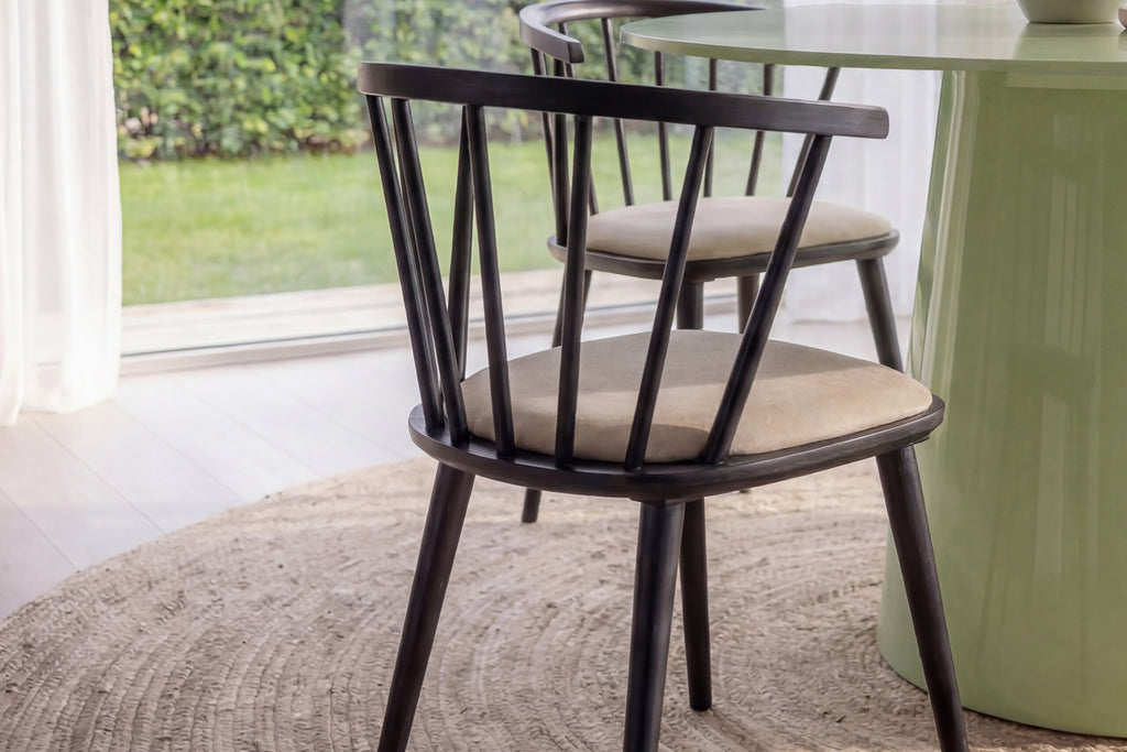 Lanzo/Bobby rund matgrupp Ø120 cm matchagrön/svart/beige