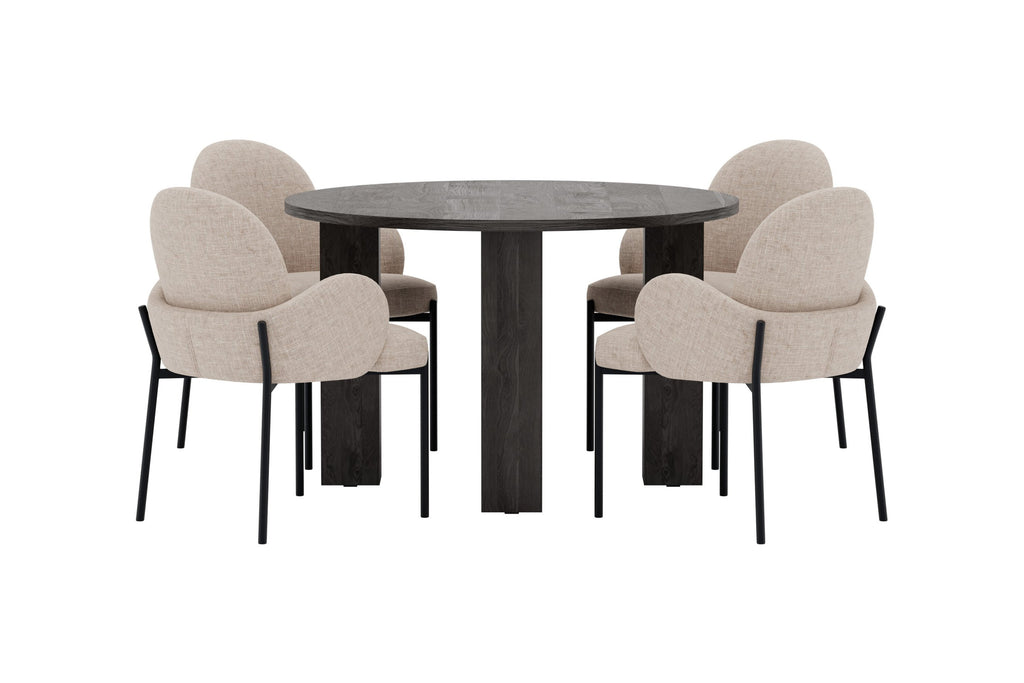 Juno rund matgrupp med Blom-stolar Ø120x75 cm svart/beige