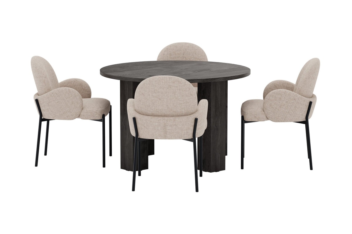 Juno rund matgrupp med Blom-stolar Ø120x75 cm svart/beige