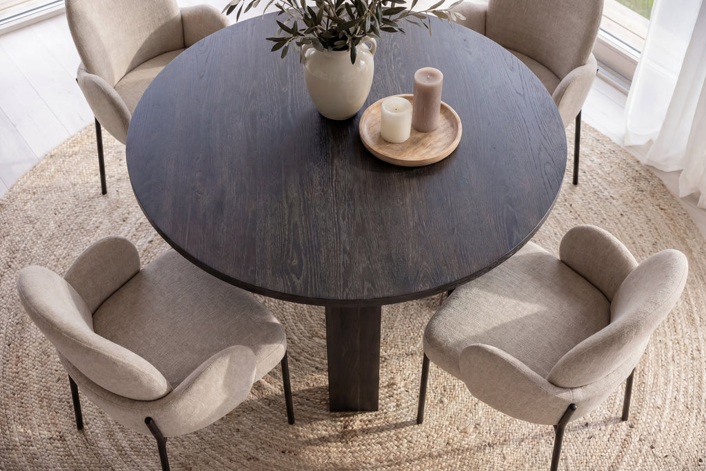 Juno rund matgrupp med Blom-stolar Ø120x75 cm svart/beige