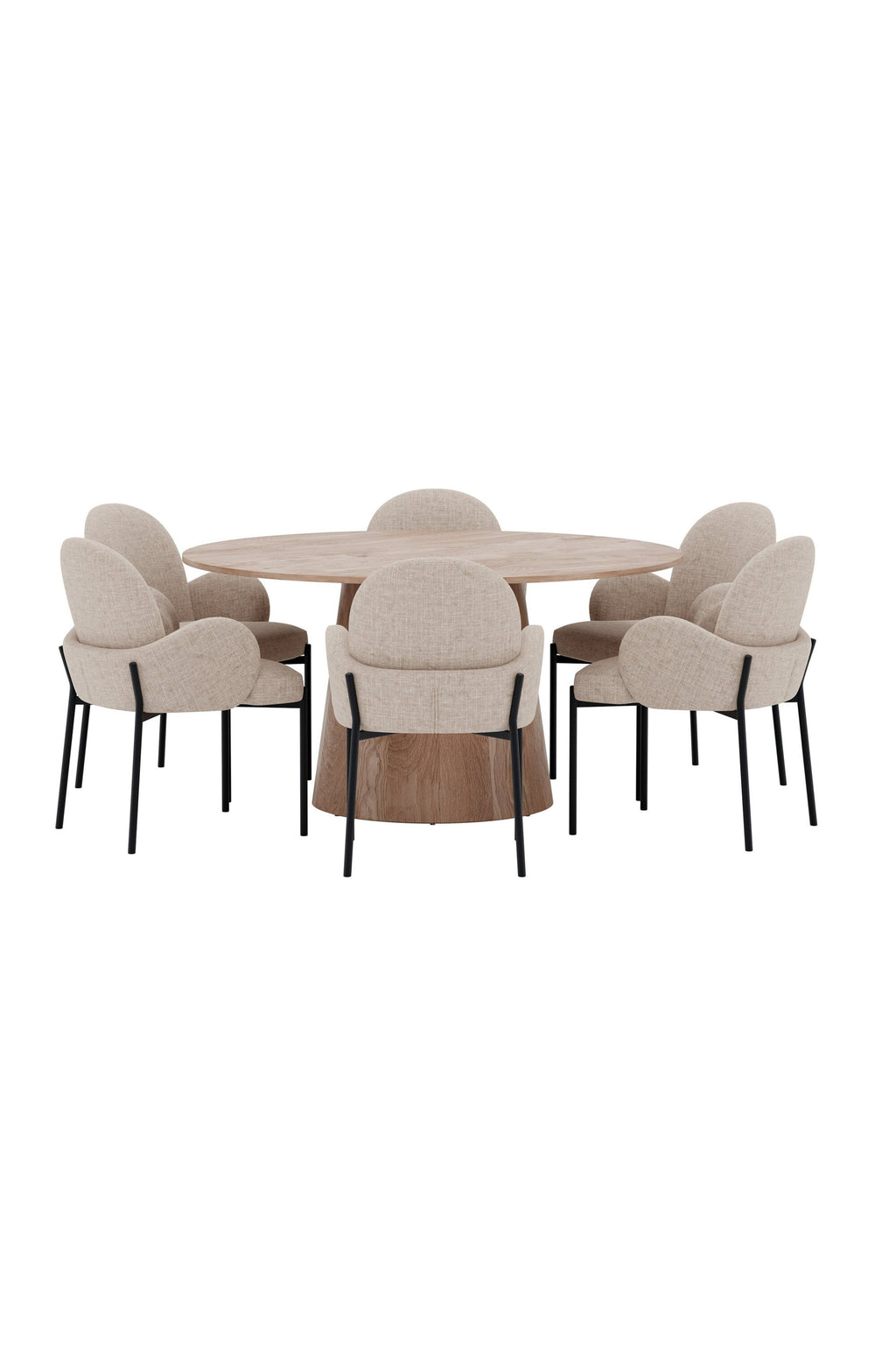 Lanzo rund matgrupp med Blom-stolar Ø150 cm natur/svart/beige