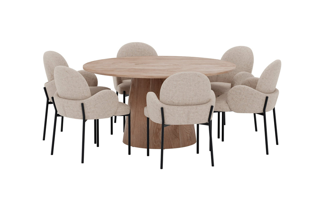 Lanzo rund matgrupp med Blom-stolar Ø150 cm natur/svart/beige