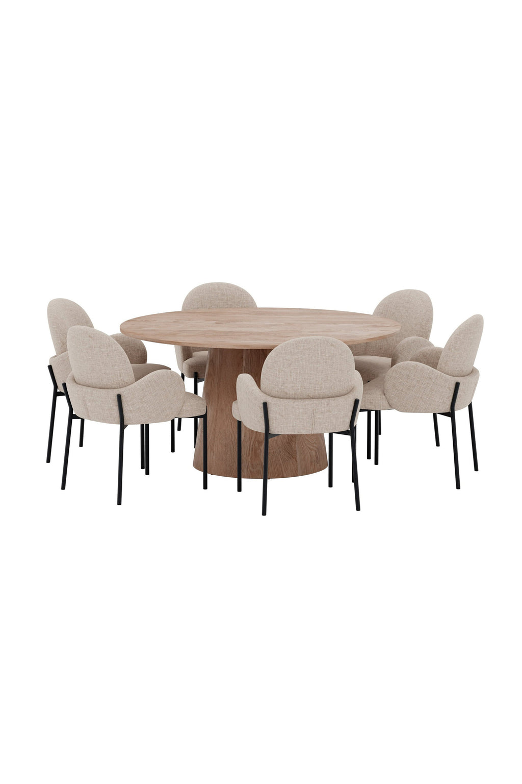 Lanzo rund matgrupp med Blom-stolar Ø150 cm natur/svart/beige