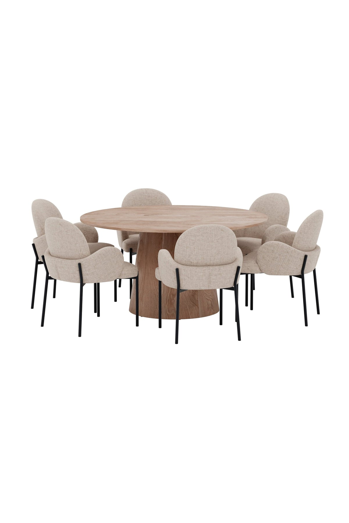 Lanzo rund matgrupp med Blom-stolar Ø150 cm natur/svart/beige