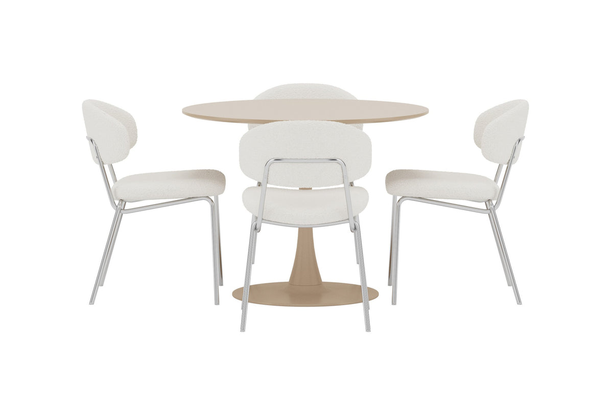Glade rund matgrupp med Chico-stolar Ø100x75 cm beige/krom/vit