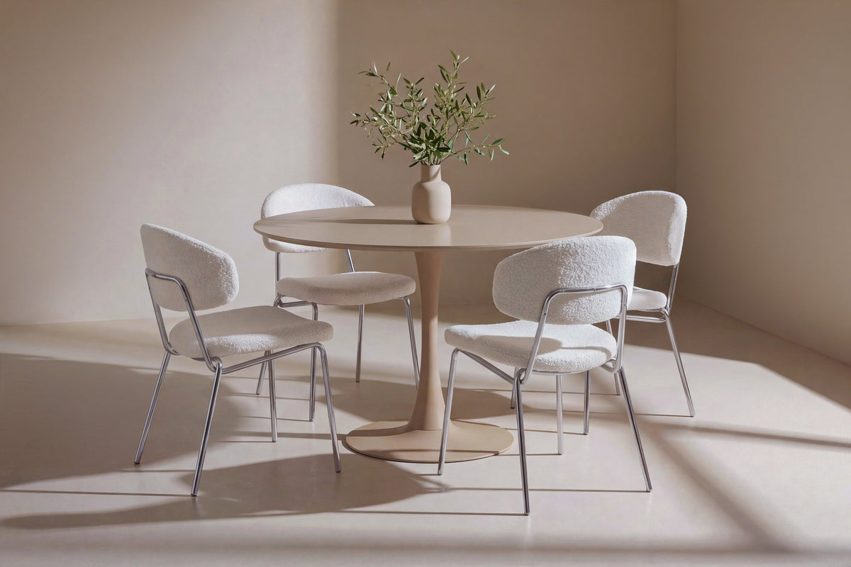 Glade rund matgrupp med Chico-stolar Ø100x75 cm beige/krom/vit