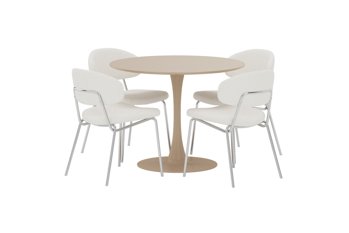 Glade rund matgrupp med Chico-stolar Ø100x75 cm beige/krom/vit