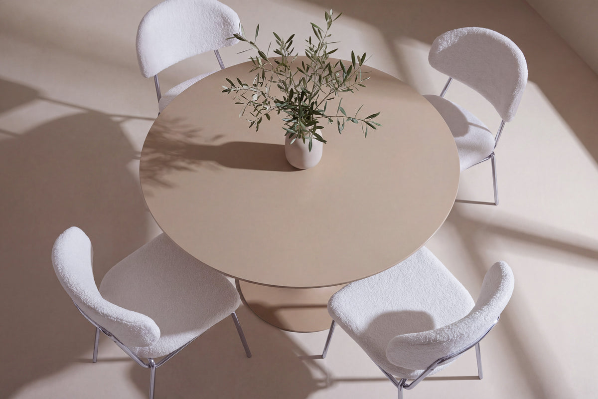 Glade rund matgrupp med Chico-stolar Ø100x75 cm beige/krom/vit