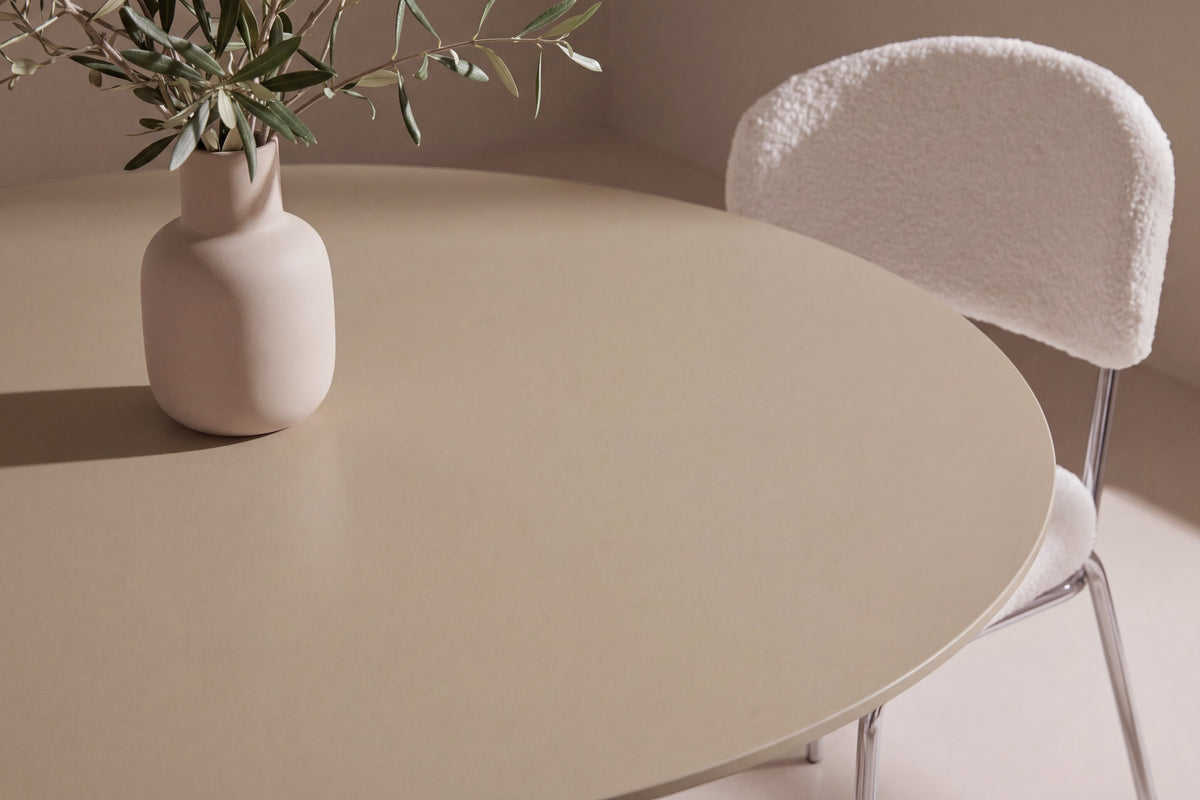 Glade rund matgrupp med Chico-stolar Ø100x75 cm beige/krom/vit