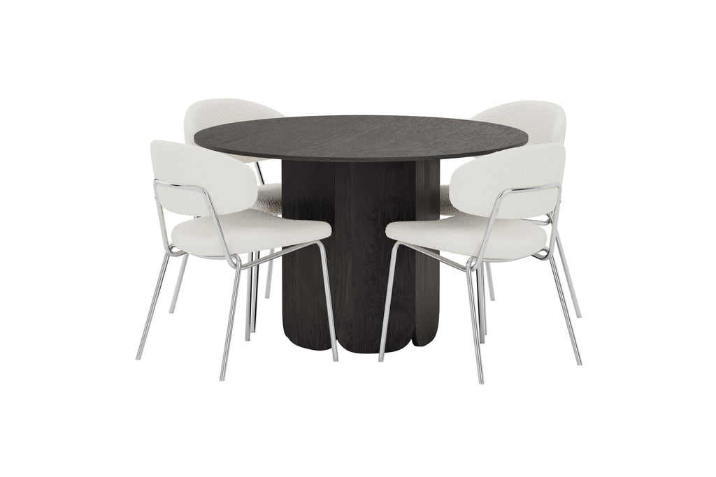 Tekla rund matgrupp med Chico-stolar Ø120x75 cm svart/vit
