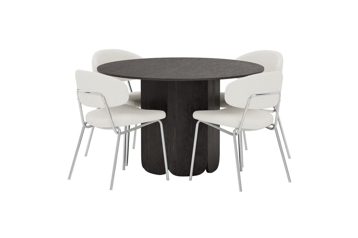 Tekla rund matgrupp med Chico-stolar Ø120x75 cm svart/vit