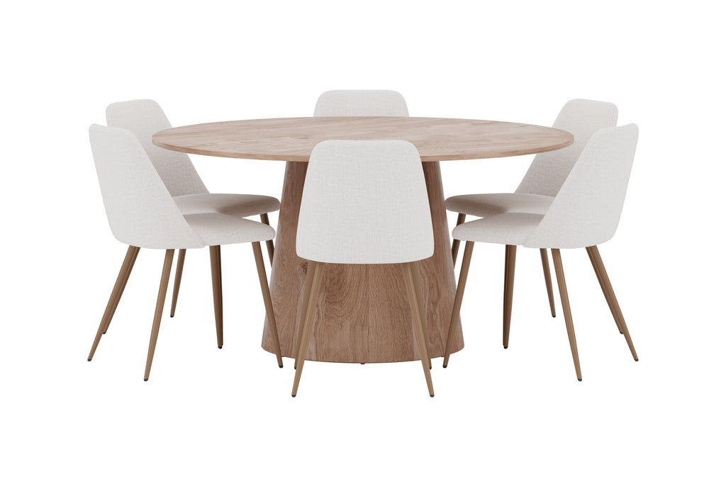 Lanzo/Night rund matgrupp Ø150 cm natur/mockabrun/beige, linne