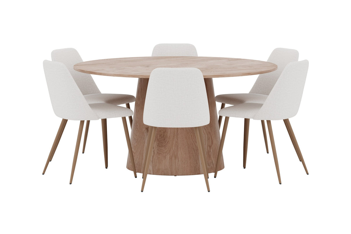 Lanzo/Night rund matgrupp Ø150 cm natur/mockabrun/beige, linne