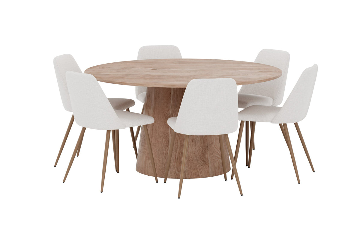 Lanzo/Night rund matgrupp Ø150 cm natur/mockabrun/beige, linne