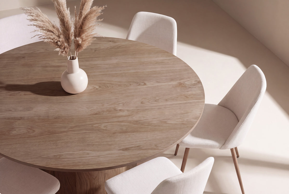 Lanzo/Night rund matgrupp Ø150 cm natur/mockabrun/beige, linne