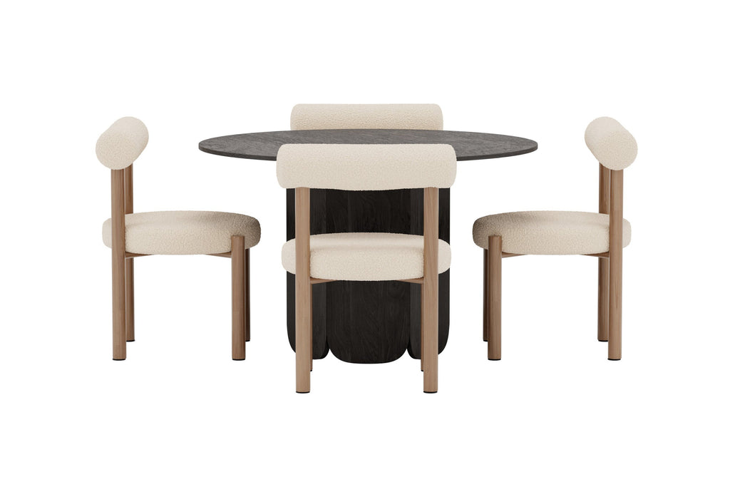 Tekla och Tillo rund matgrupp Ø120x75 cm svart/vit med träimitation