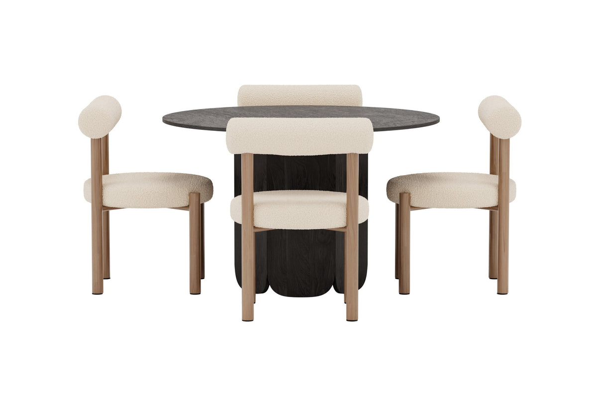 Tekla och Tillo rund matgrupp Ø120x75 cm svart/vit med träimitation