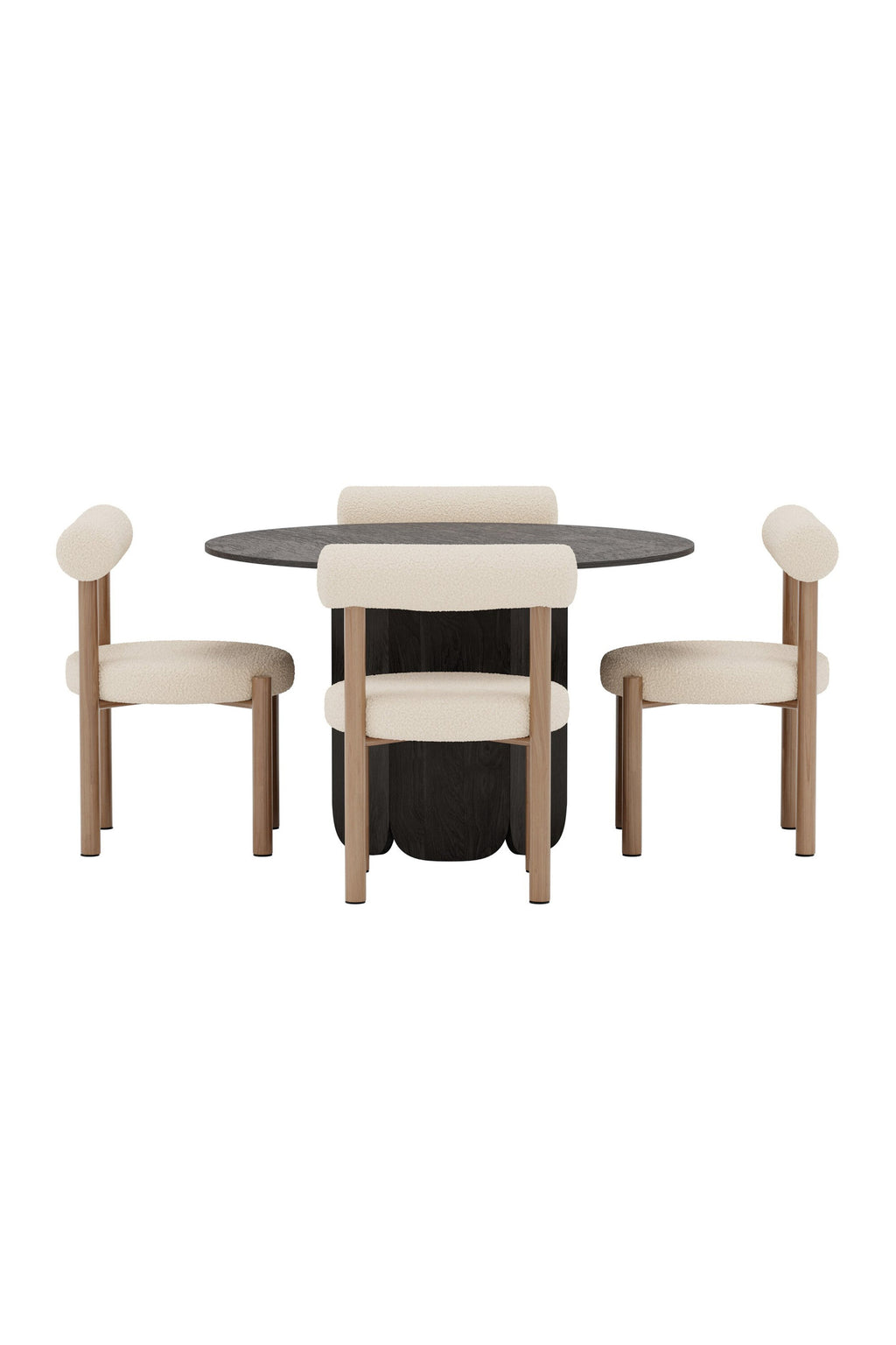 Tekla och Tillo rund matgrupp Ø120x75 cm svart/vit med träimitation