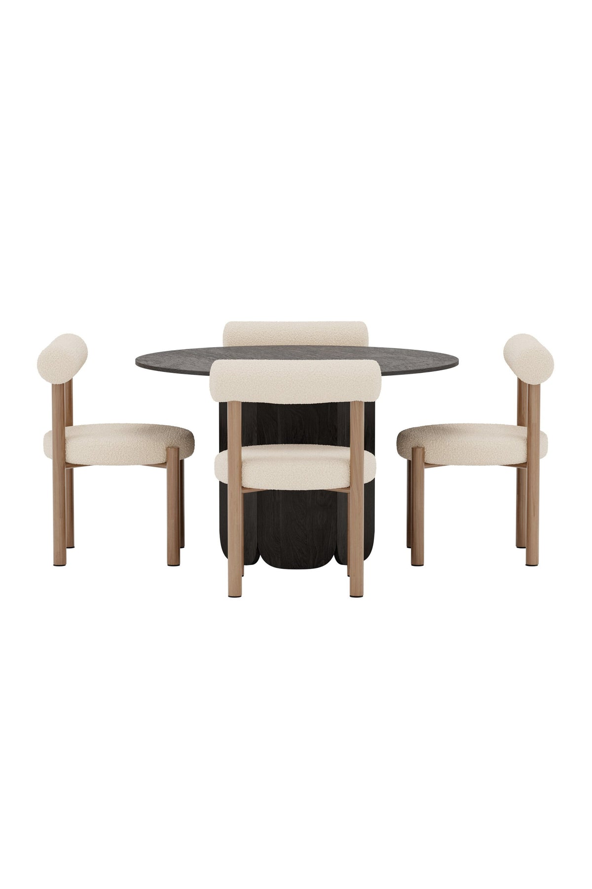 Tekla och Tillo rund matgrupp Ø120x75 cm svart/vit med träimitation