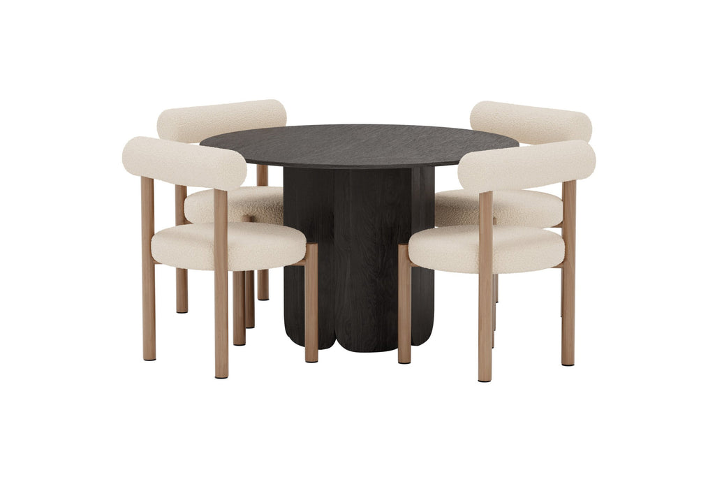 Tekla och Tillo rund matgrupp Ø120x75 cm svart/vit med träimitation