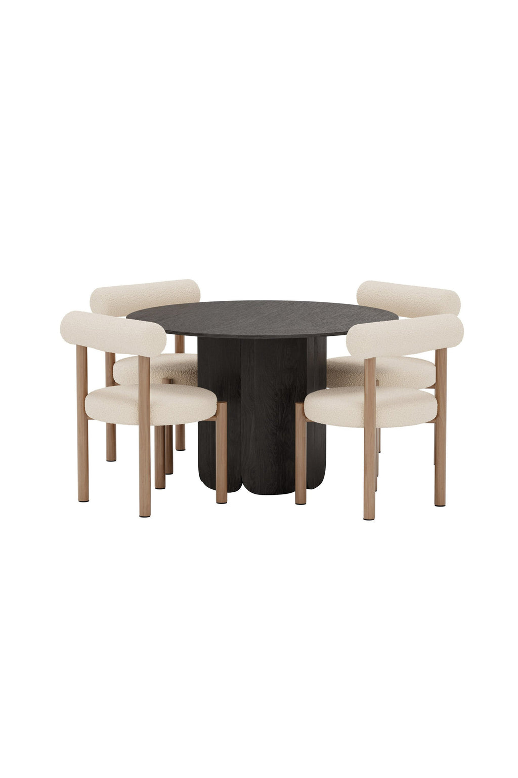 Tekla och Tillo rund matgrupp Ø120x75 cm svart/vit med träimitation