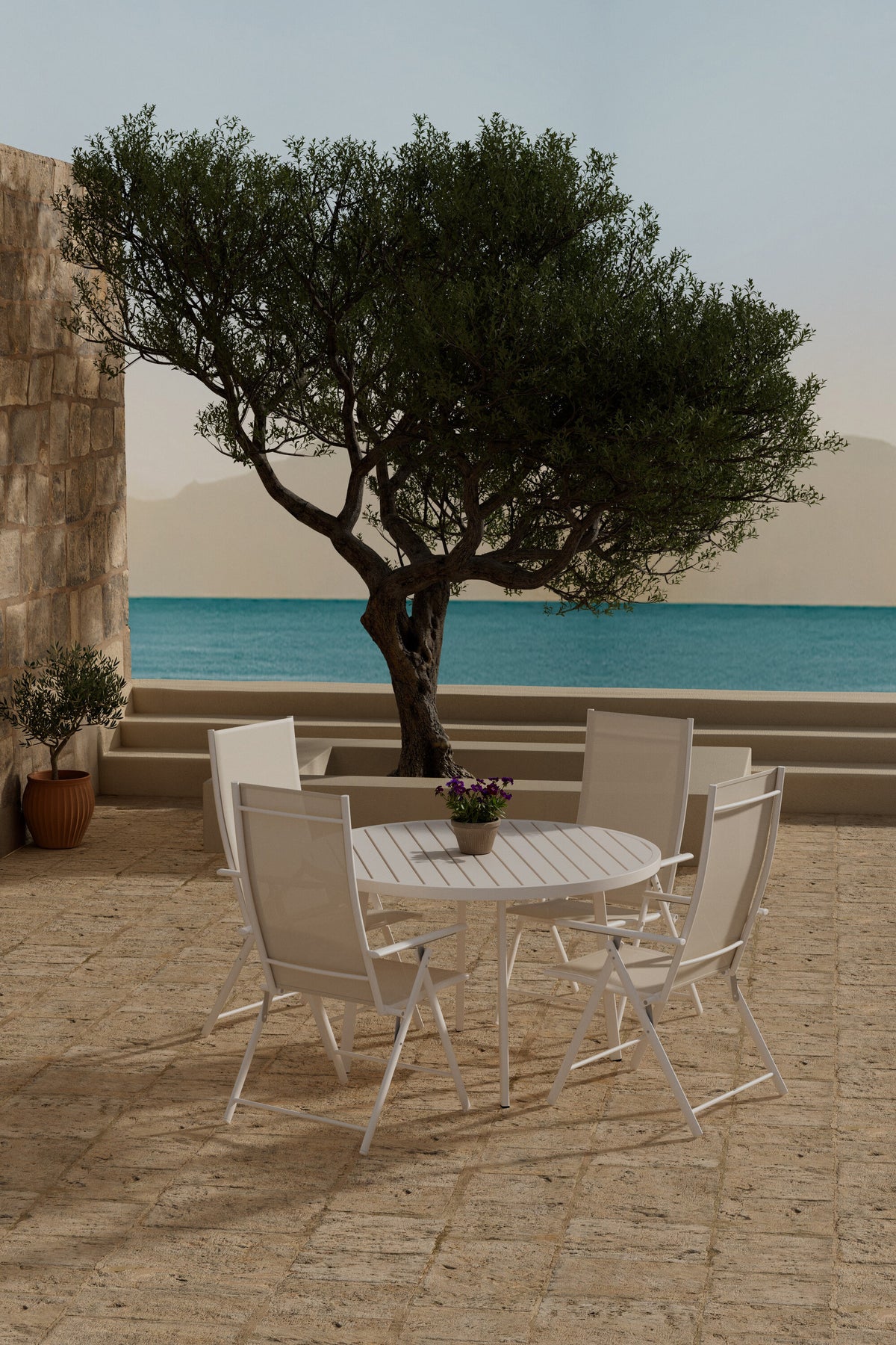 Giardini matgrupp med 4 Levanzo stolar beige