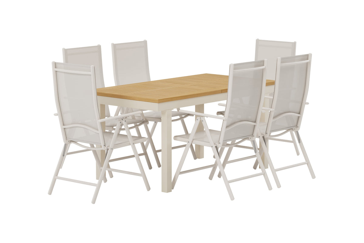 Panama matgrupp med naturfärgat bord och 6 beige Break-stolar