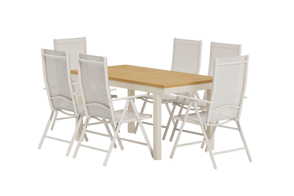 Panama matgrupp med naturfärgat bord och 6 beige Break-stolar