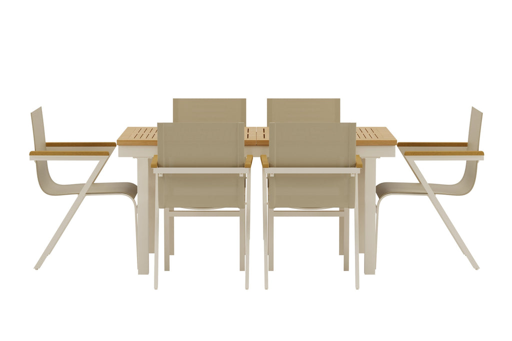 Panama matgrupp med naturfärgat bord och 6 beige Mexico-stolar