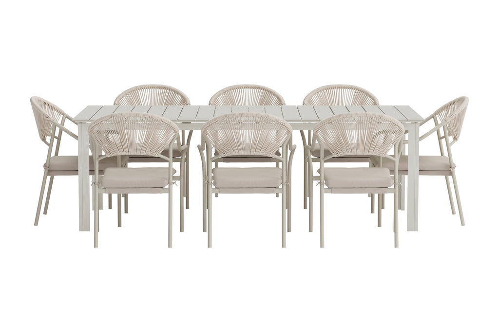 Levels matgrupp med 8 Paros-stolar beige