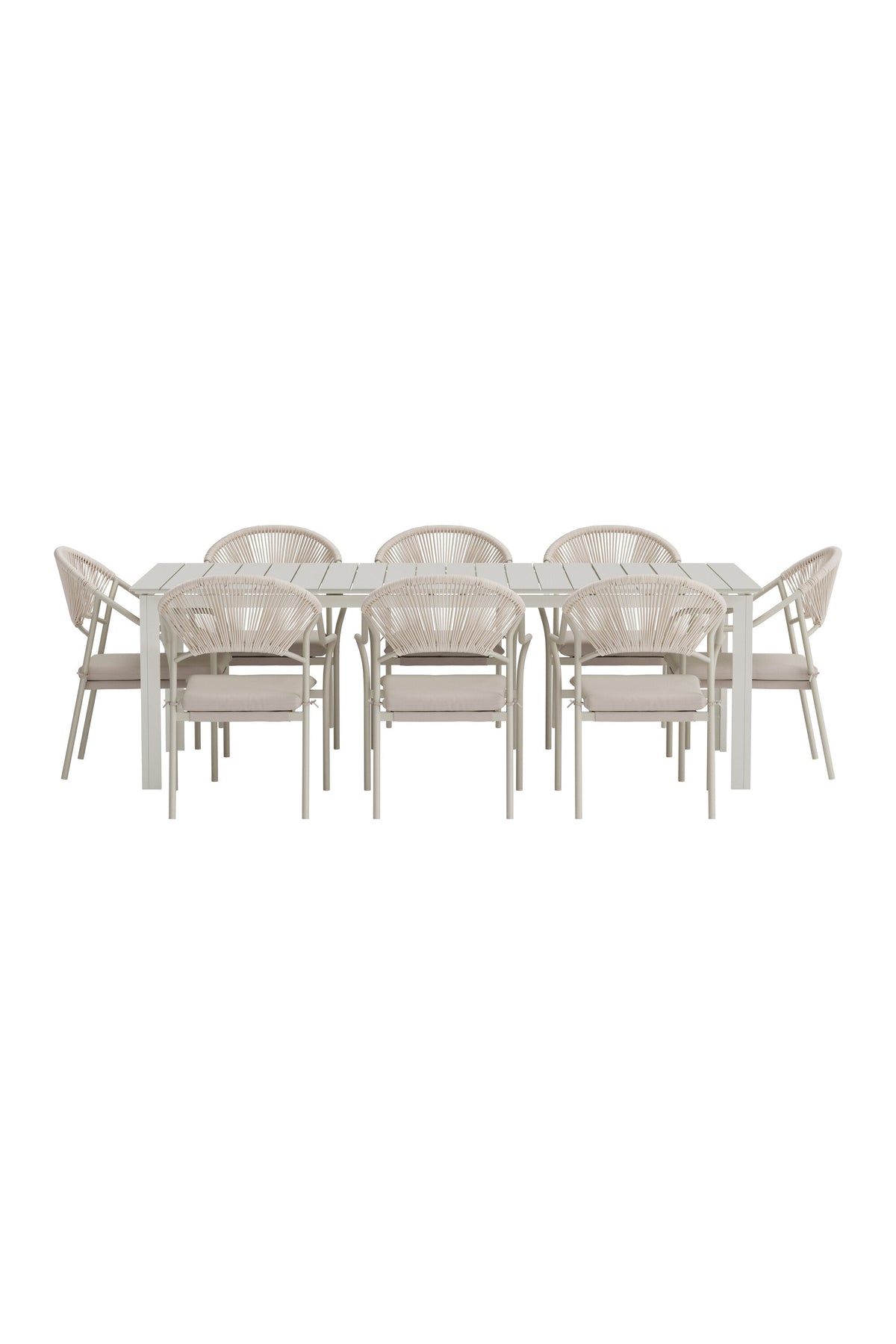Levels matgrupp med 8 Paros-stolar beige