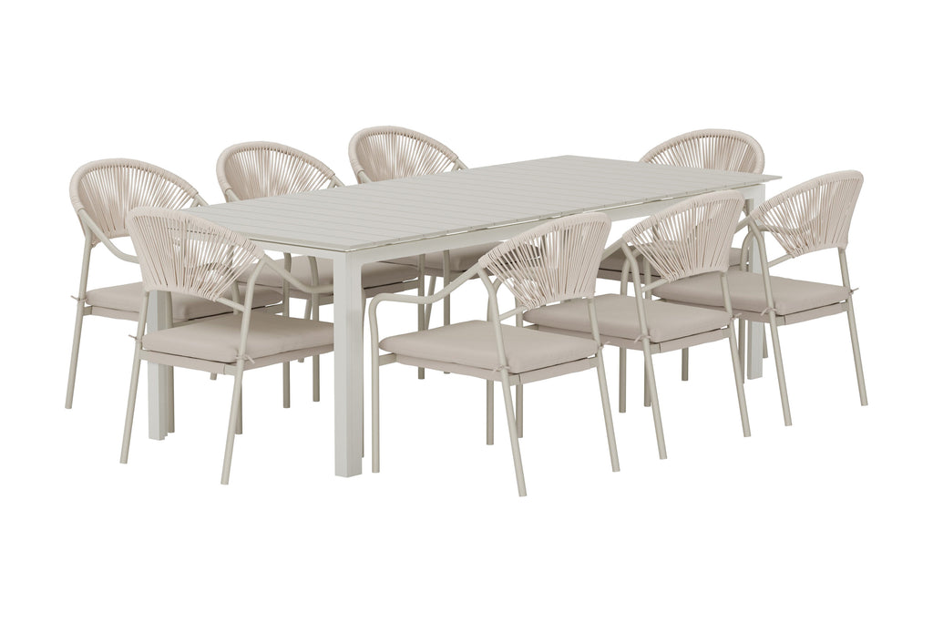 Levels matgrupp med 8 Paros-stolar beige