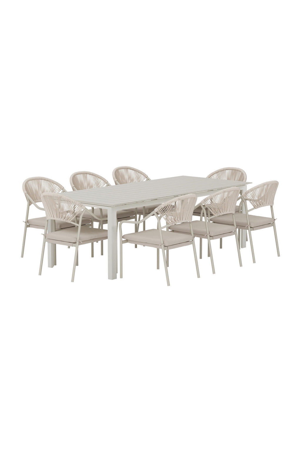 Levels matgrupp med 8 Paros-stolar beige