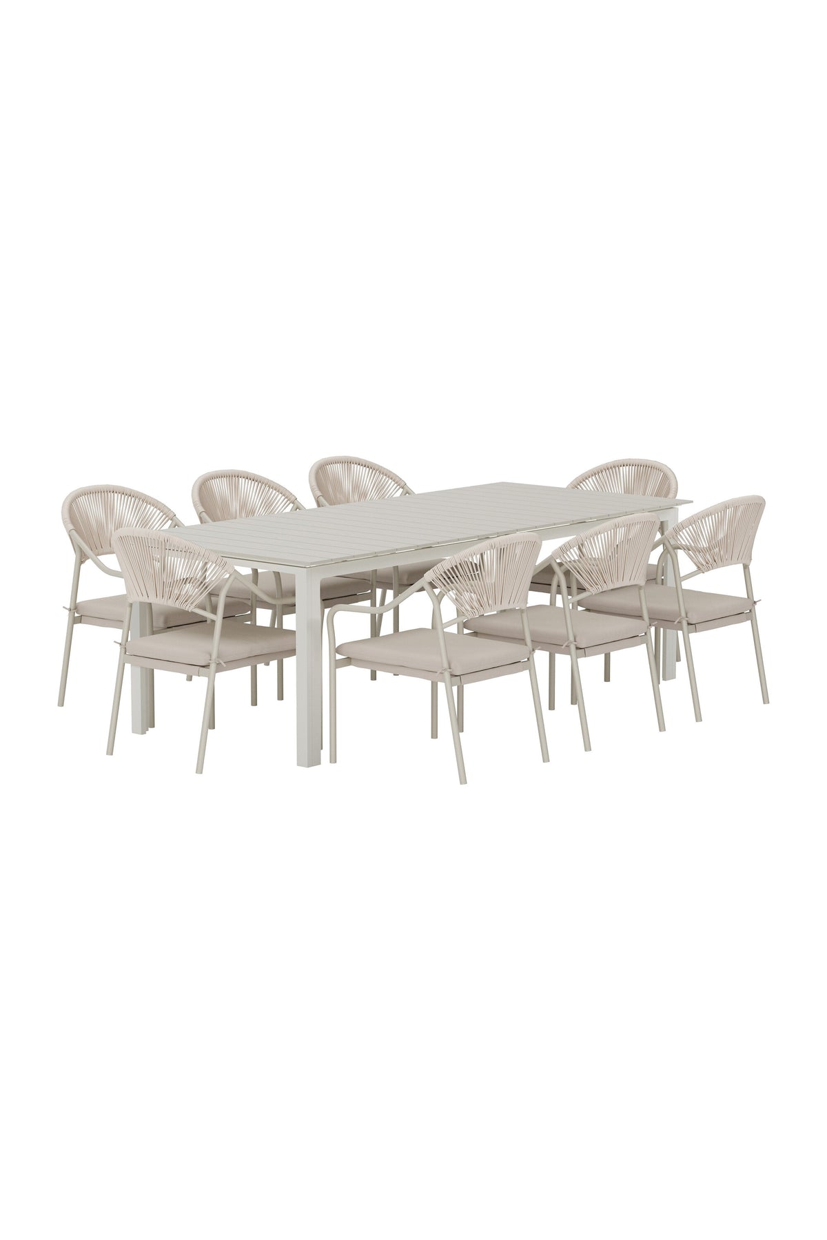 Levels matgrupp med 8 Paros-stolar beige