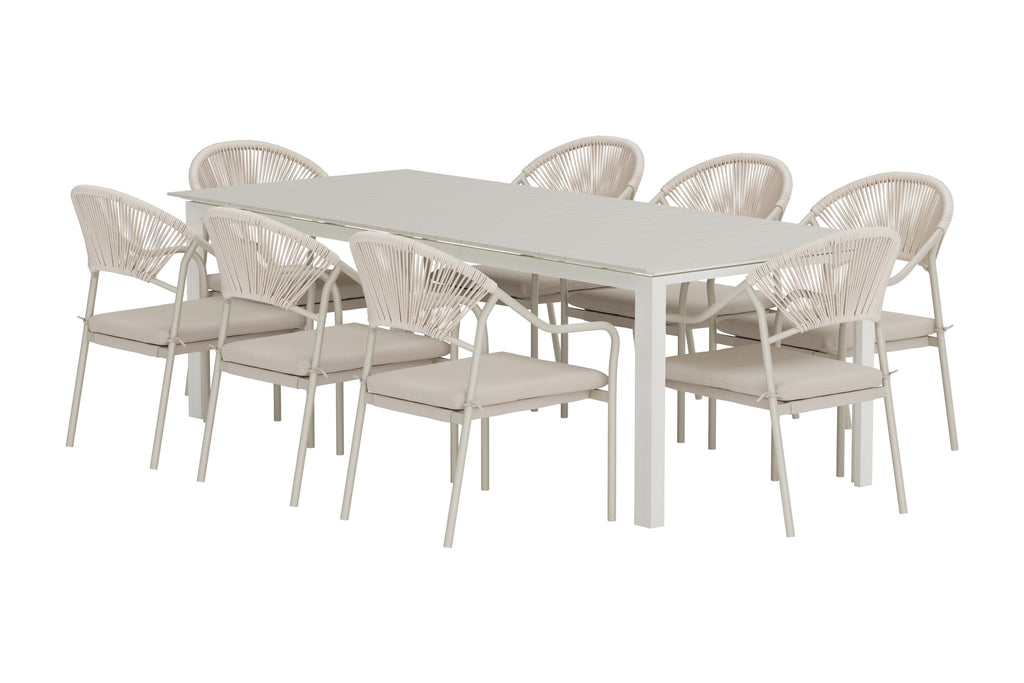 Levels matgrupp med 8 Paros-stolar beige