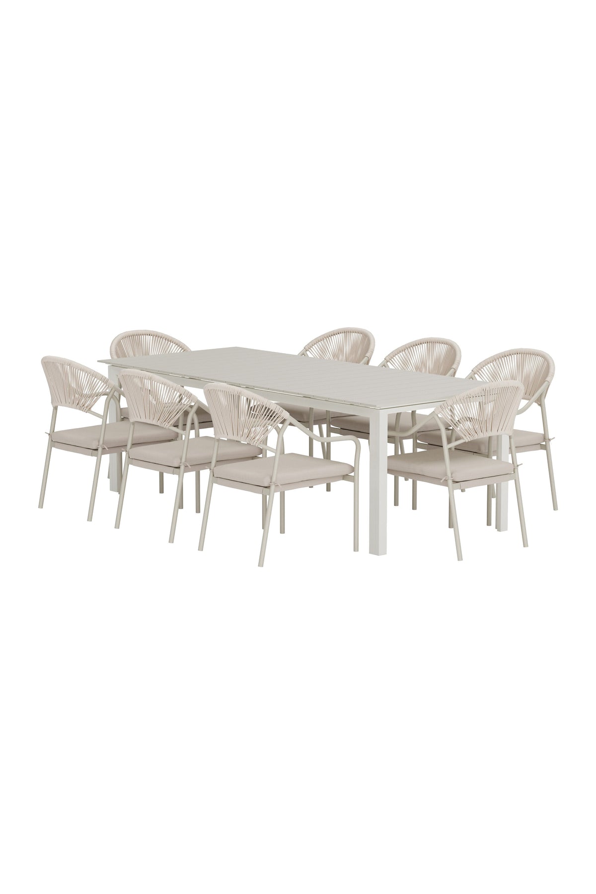 Levels matgrupp med 8 Paros-stolar beige