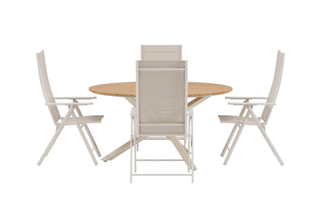 Mexico matgrupp med naturfärgat bord och 4 beige Levanzo-stolar