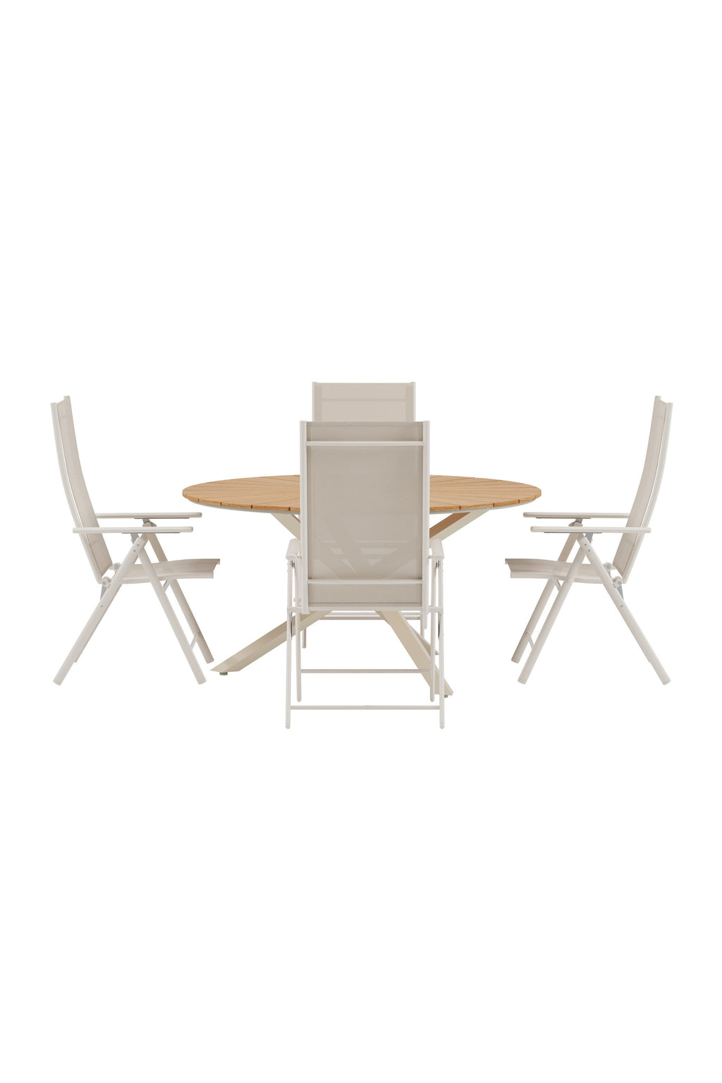 Mexico matgrupp med naturfärgat bord och 4 beige Levanzo-stolar